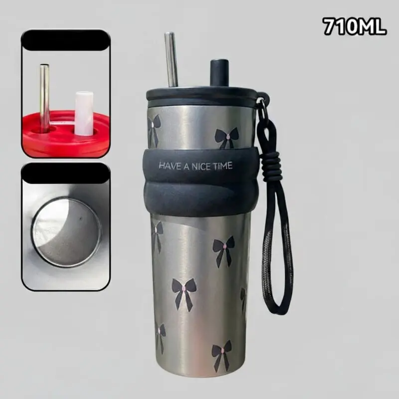

Дорогой термос с веревкой для переноски, портативная чашка для льда, большая емкость, автомобильная соломенная чашка для воды