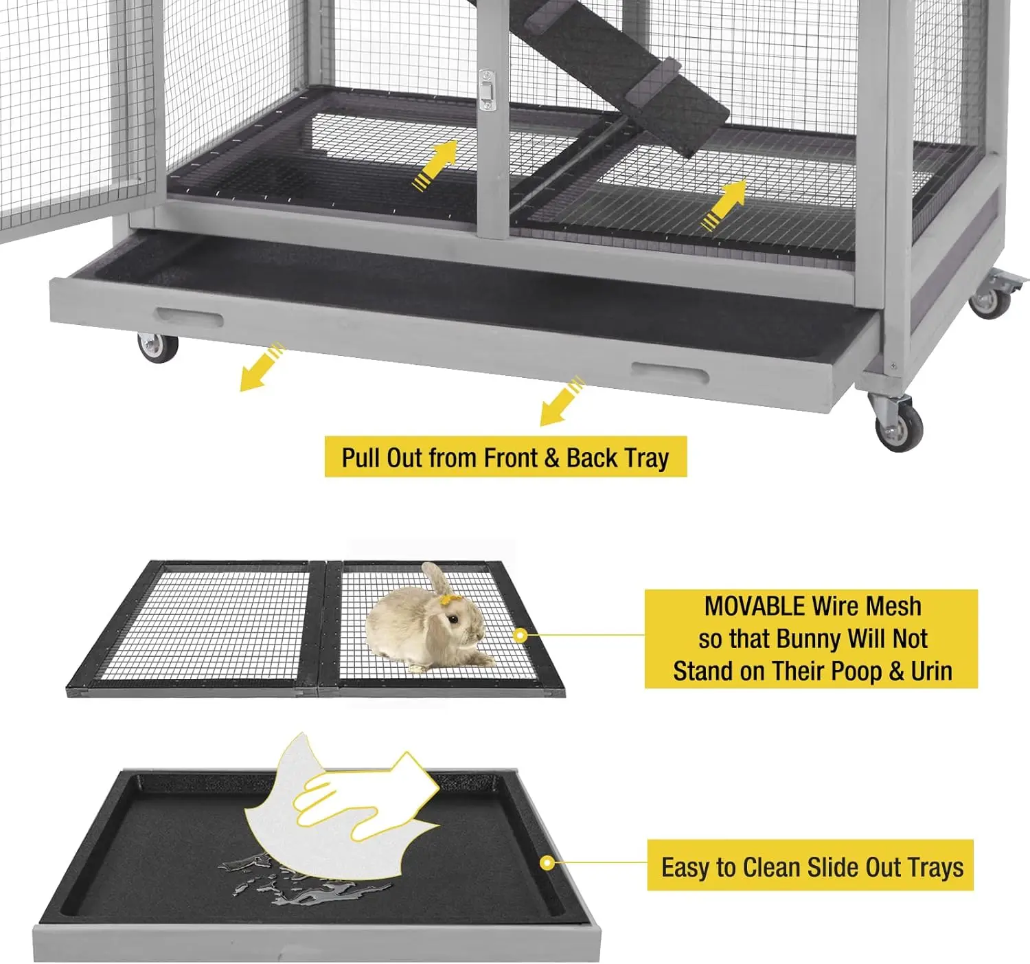 Rabbit Hutch Outdoor Large, Rabbit Cage Indoor Bunny Hutch Bunny Cage with Wheels -Upgrade Removable Wire Rack