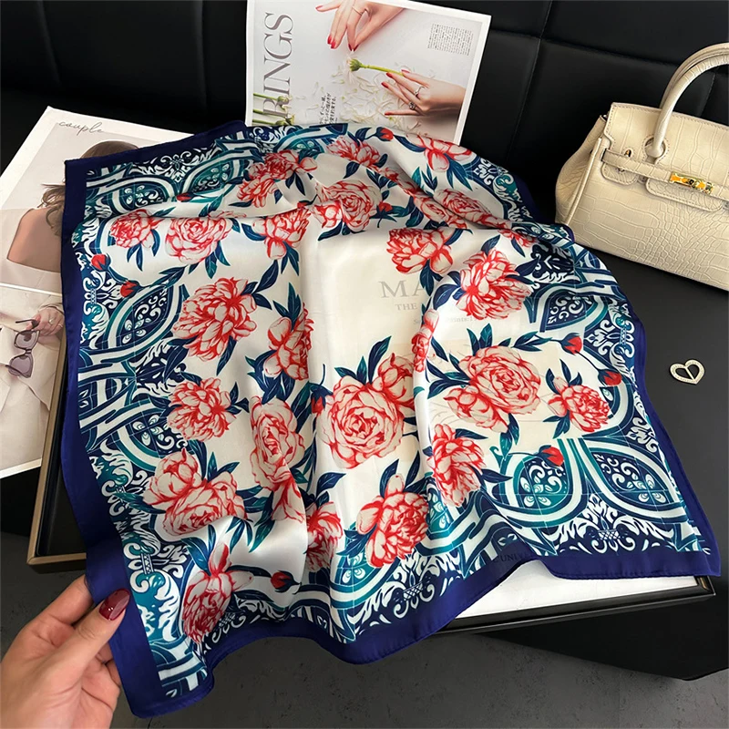 Silk Satin Hair Scarf Women Handkerchief Print Female Head Bandana Small Neck Muffler Hijab Lady Girl 70*70cm Square Shawls