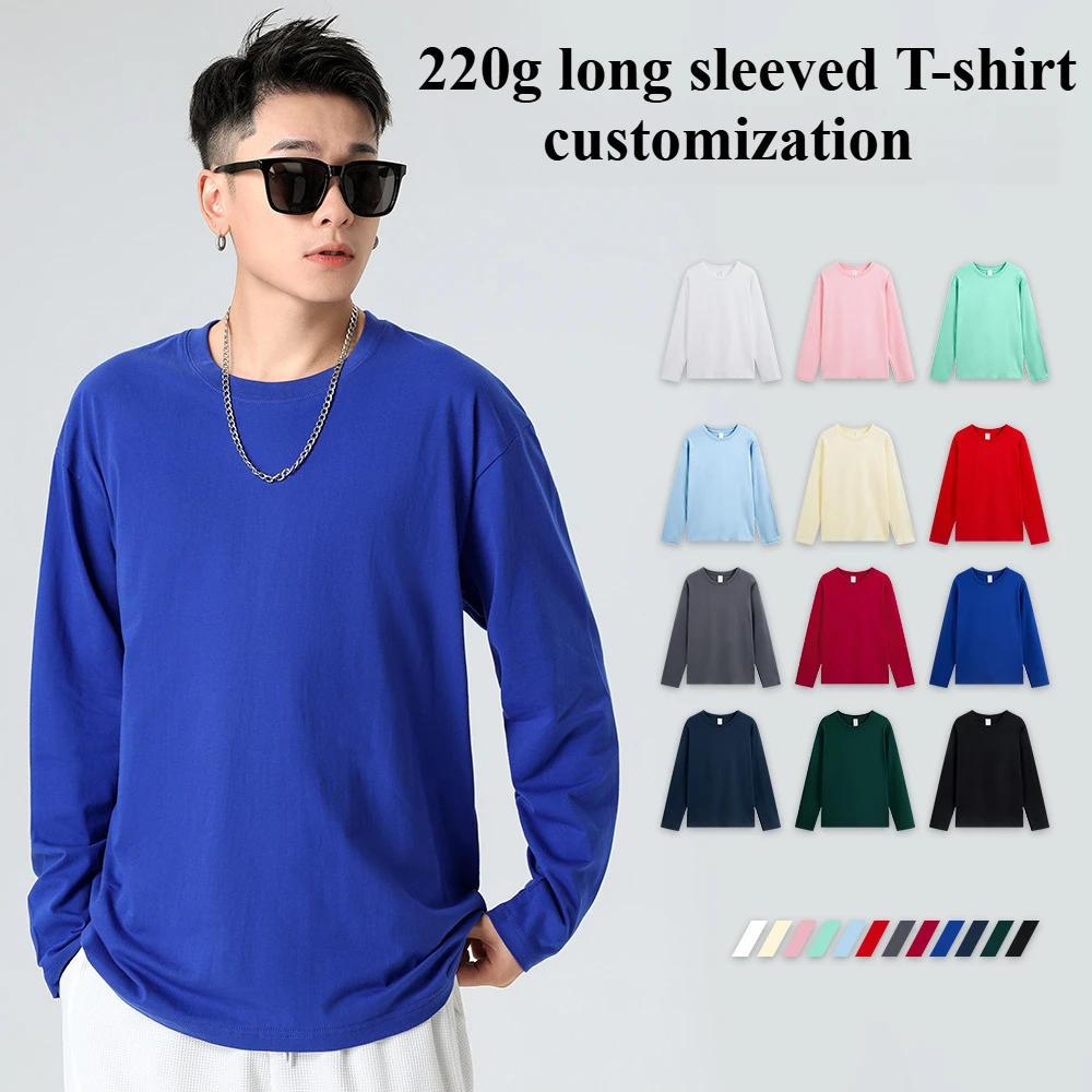 

Summer Men's And Women's Pure Cotton T-shirt Personalized Printing Fashionable Solid Color Long Sleeved Custom Round Neck Top
