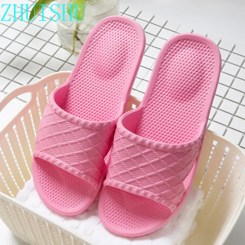 Home Slippers Summer Floor Skid Proof Floor Slippers Indoor Family Solid Color Flat Bathroom Slippers Bath Sandal Women