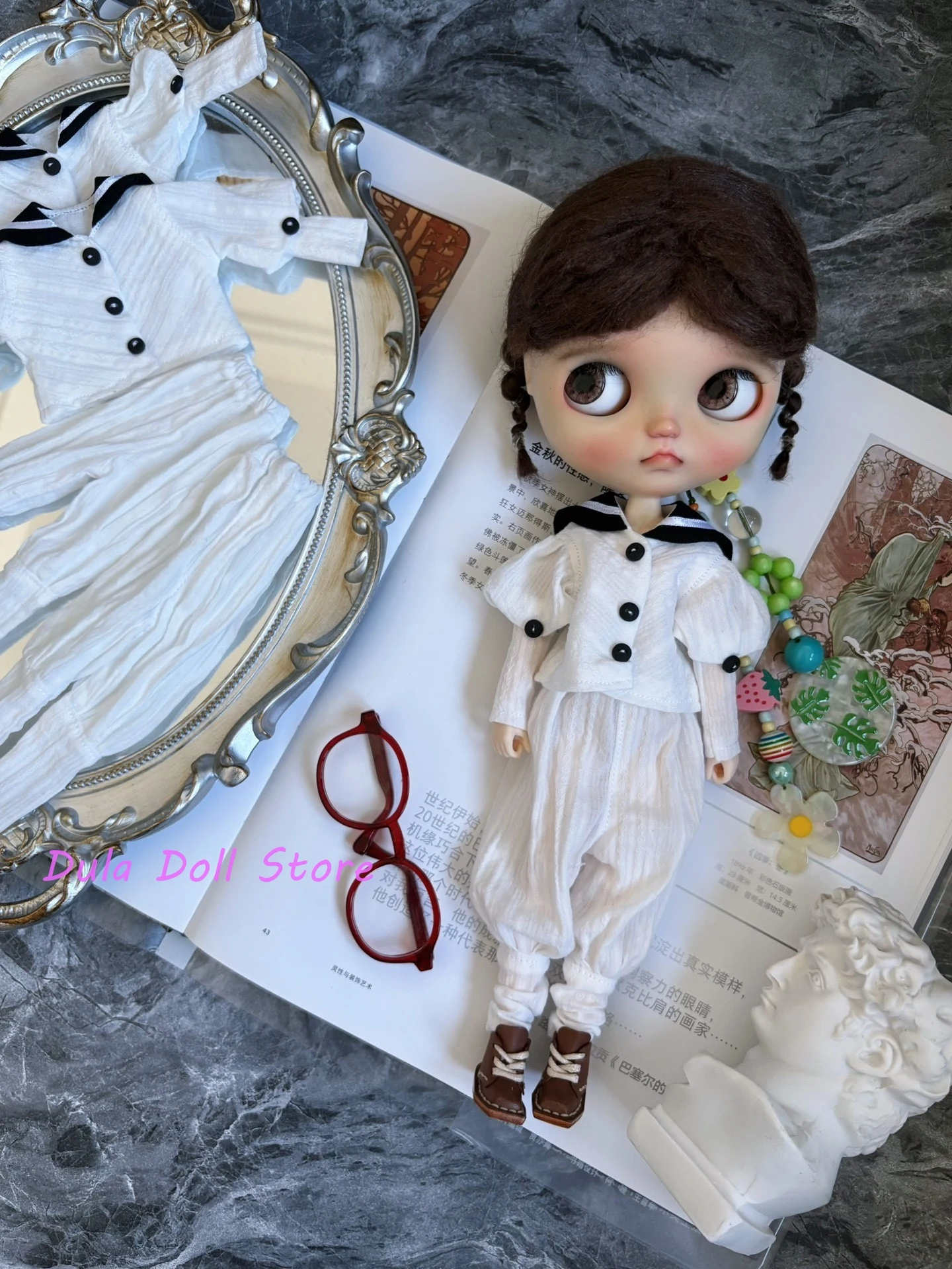 

Dula Doll Clothes and dress Handmade naval collar top and tapered pants set Blythe ob24 ob22 ICY JerryB 1/6 Bjd Doll Accessories