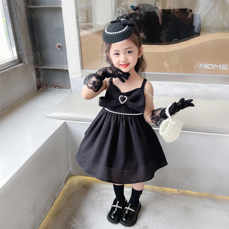 

Summer Girls' Dresses Brand Luxury Design Black Evening Dresses 2022 New Style Children's Suspender Long Skirts Baby Party Dress