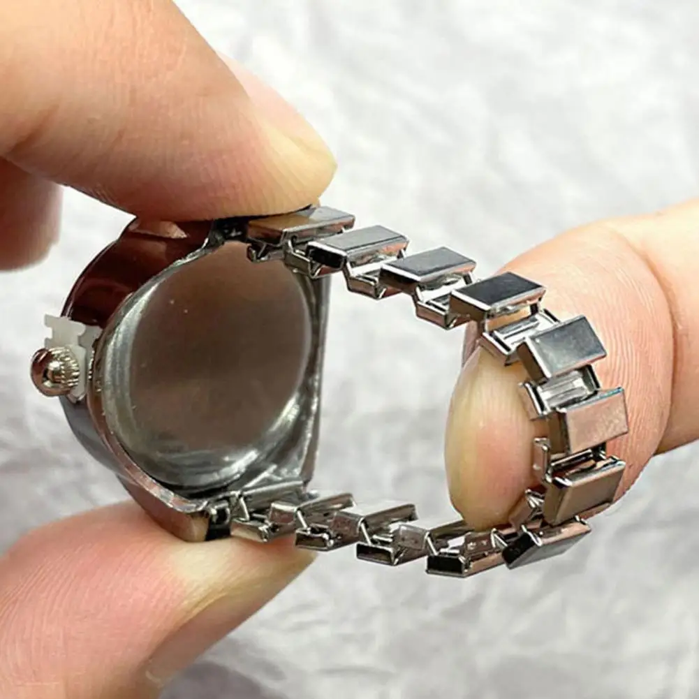 Men Women Couple Watch Finger Ring Love Heart Dial Ring Watch Elastic Stainless Steel Band Birthday Gift Fashion Accessories