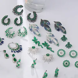 LXOEN 2022 NEW Green CZ Crystal Zirconia Earring Studs Earring for Women Wedding Party Bridal Dubai Jewelry Gift Atacado
