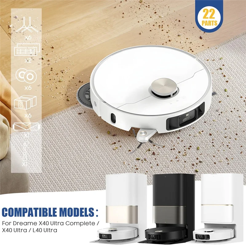 

AT05-Accessories For Dreame X40 Ultra Complete/L40 Ultra/X40 Ultra/X40 Master Vacuum Robot,Main Brush Dust Bags Wipes Filters