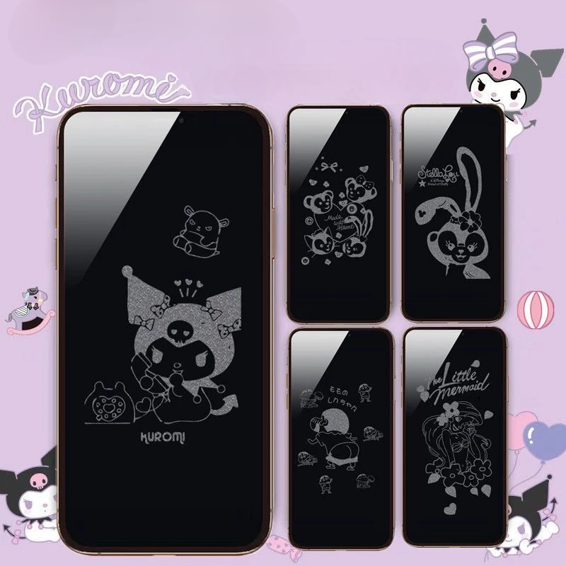 Filme de Vidro Temperado para iPhone 14 Pro Max, Sanrio, Melodia, Kuromi, Hellokitty, Desenhos Animados, Cinnamoroll, Tela Cheia, Presente