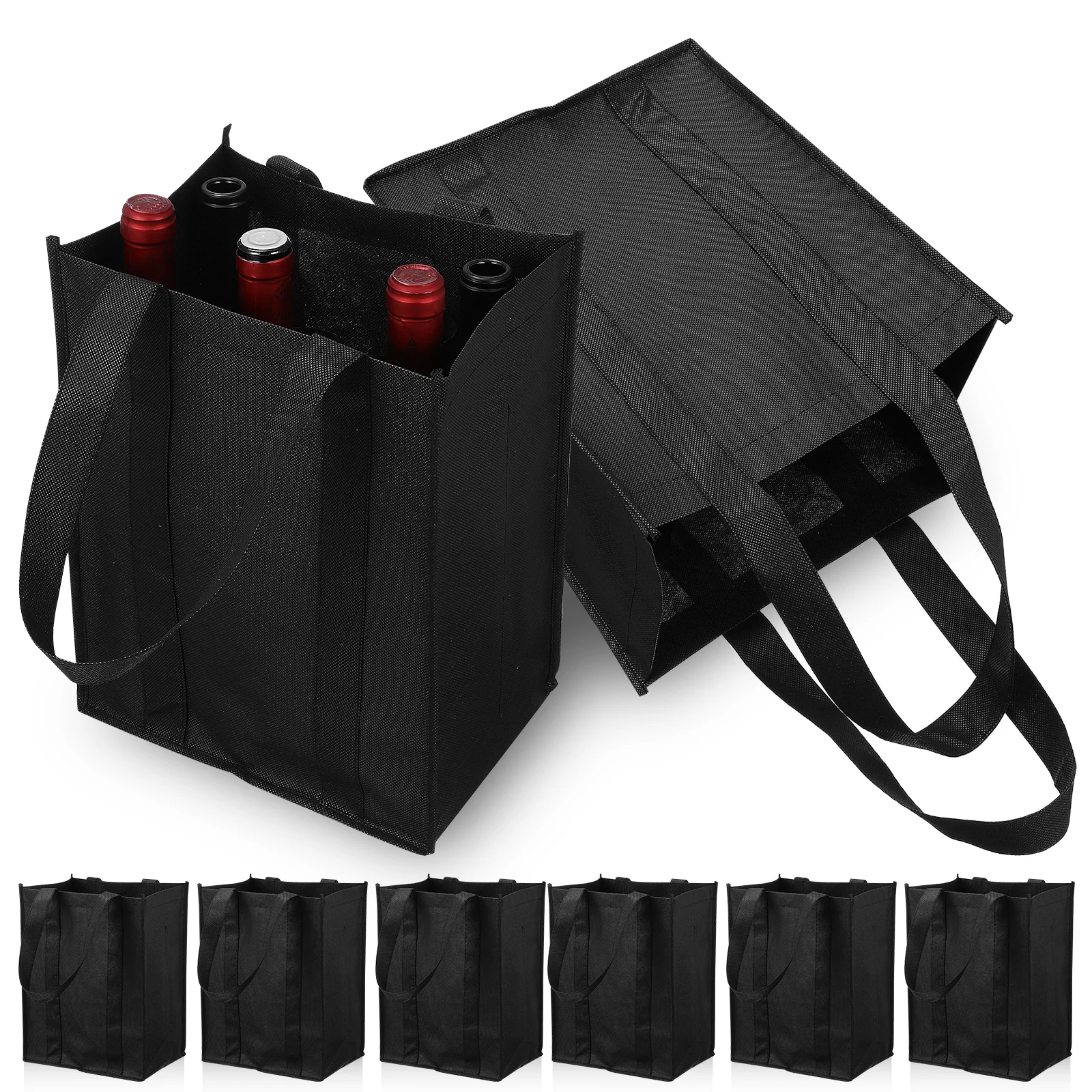 

6 pcs Wine Bottle Bags Non Woven Tote Carrier Large Capacity With Dividers For Picnic Party Gift Storage Brandy Bottle