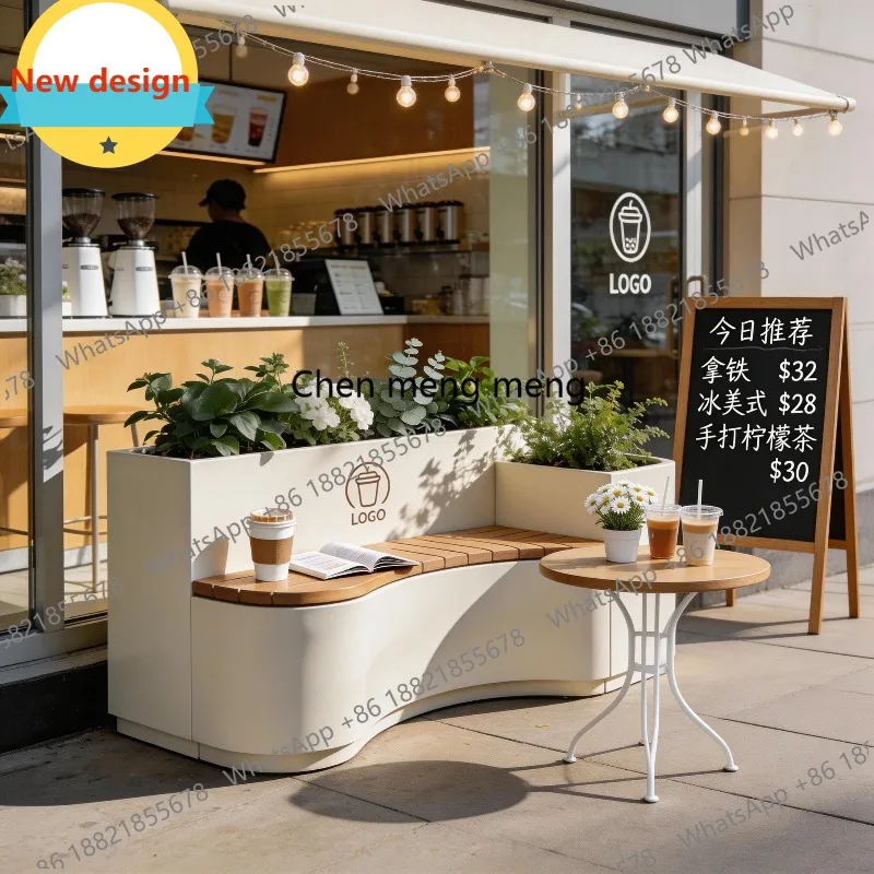 

D80 Nordic Outdoor Planter Bench Combination Flower Bed Seat Shop Landscape Creative Decoration Luxury Flower Trough Customized
