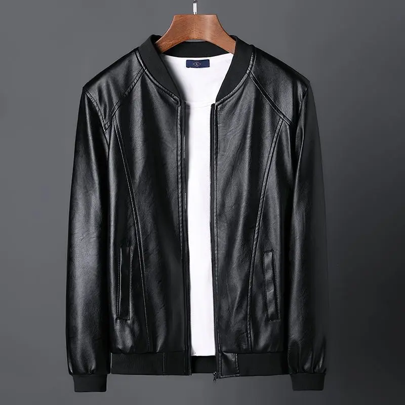 

Мужская осенне-зимняя тонкая куртка из искусственной кожи с подкладкой, повседневное пальто в байкерском стиле для молодежи среднего возраста