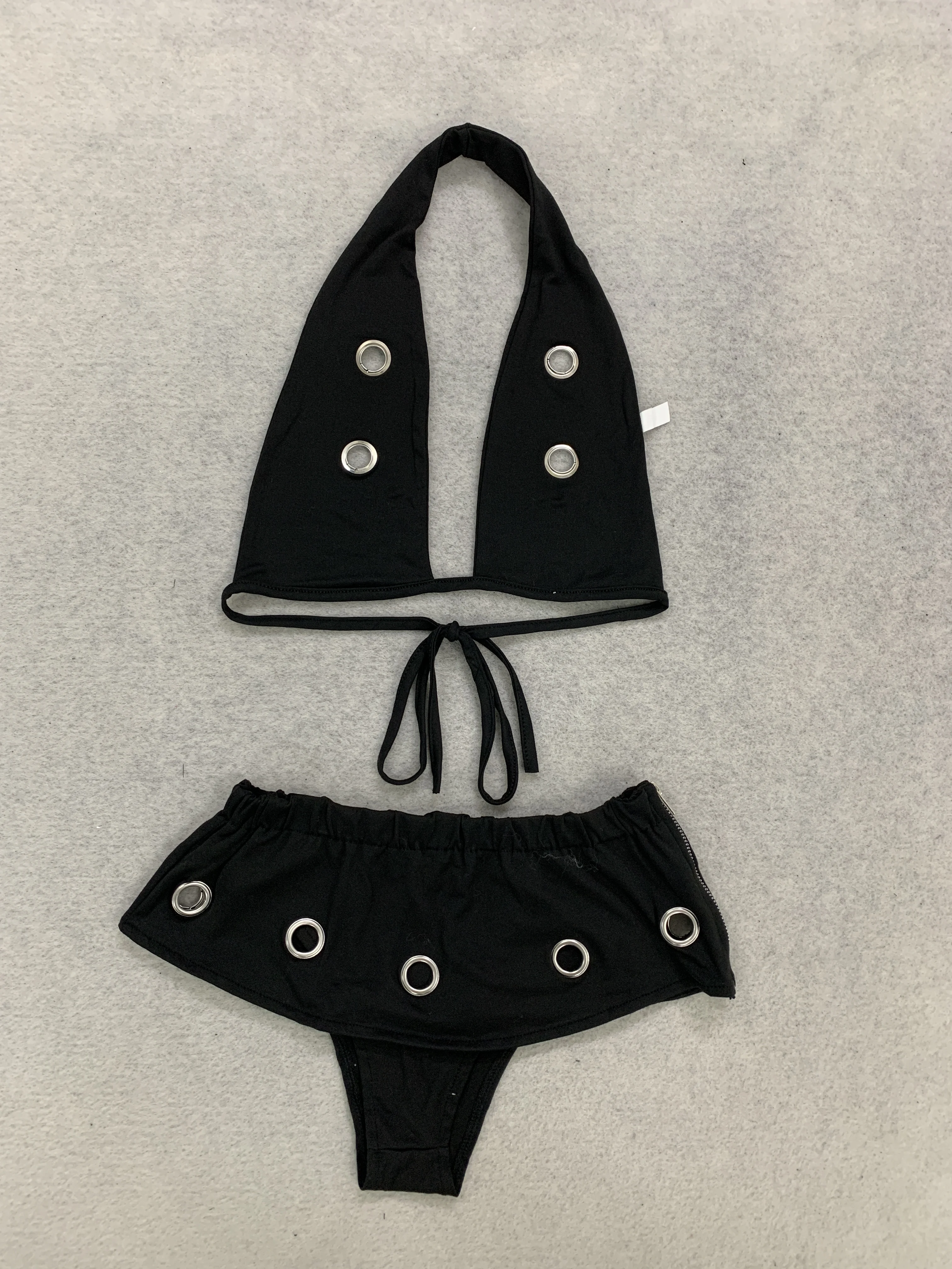 Metal Accessories Neck Set Sexy Spice Backless Low Waist Shorts Beach Bikini Two-Piece Set