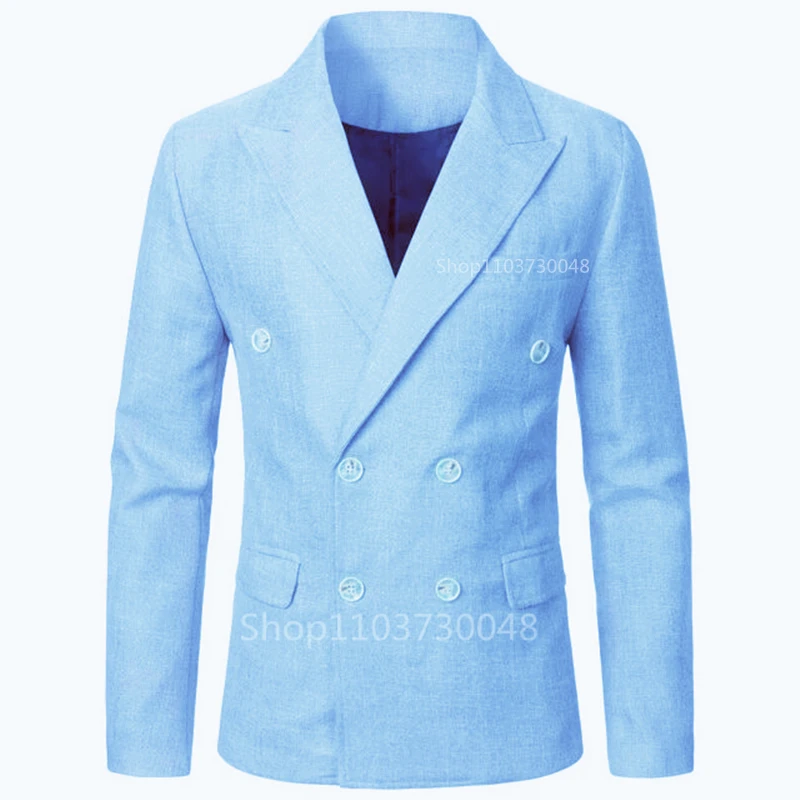 Light Blue Men Suit Linen Blazers Jackets Business Casual Suit Designer Coats New Spring Summer Formal Wear Slim Fit Blazers