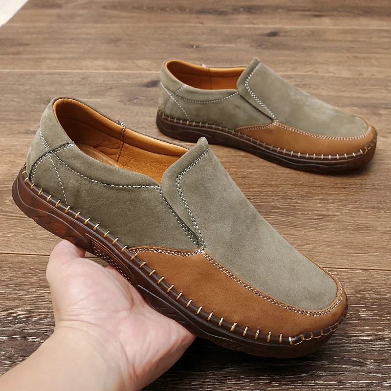 2025 New Plus Size 38-47 Hand Sewn Top Layer Casual Leather Shoes Cowhide Rubber Sole Comfortable Interior