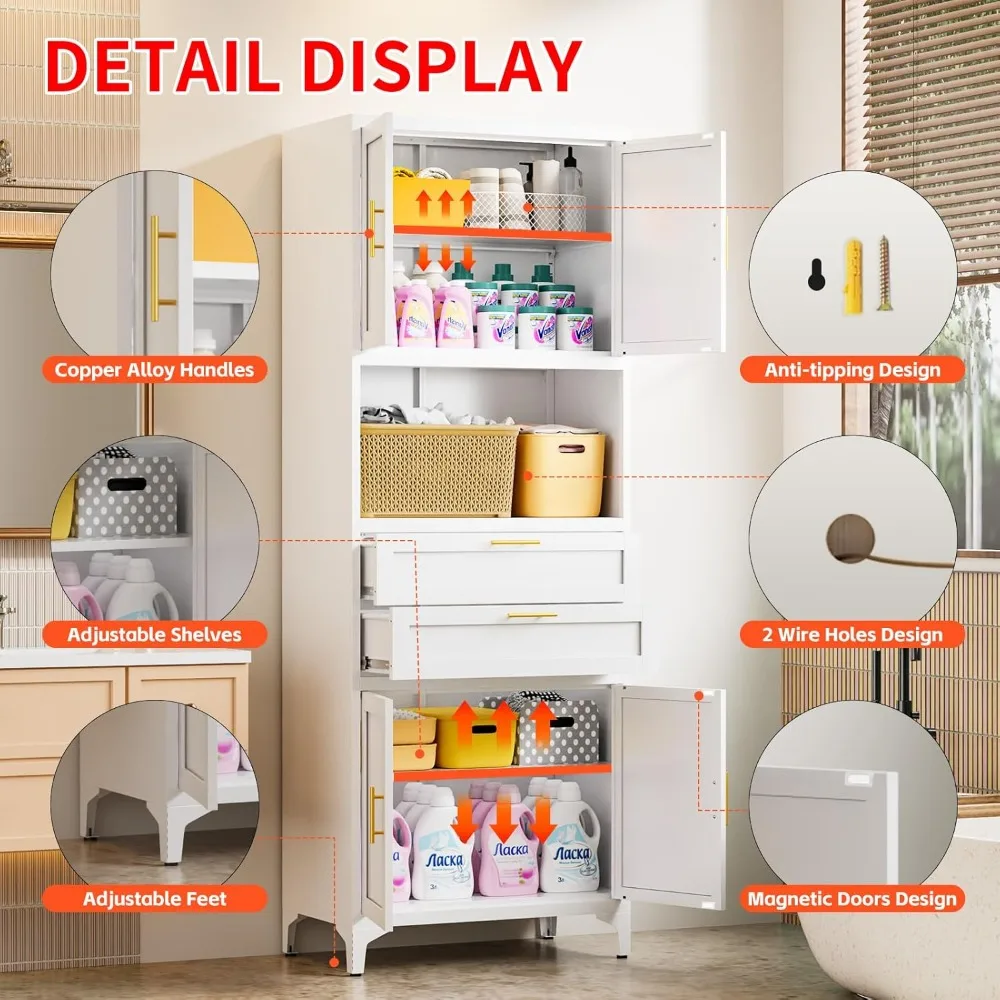 75" Tall Metal Storage Cabinet,Pantry Storage Cabinet with 2 Drawers and Open Space,Kitchen Cupboard with Adjustable Shelves image 4