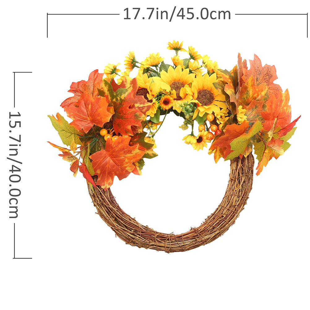

45CM Maple Leaf Wreath Sunflower Thanksgiving Harvest Decor Front Door Wall FallFlower Home Party Supplies