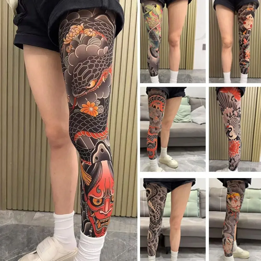 

Full Leg Tattoo Socks Sun-proof Cycling Men Cool Personalized Driving Women Fishing Elastic Socks Japanese Sexy Stockings