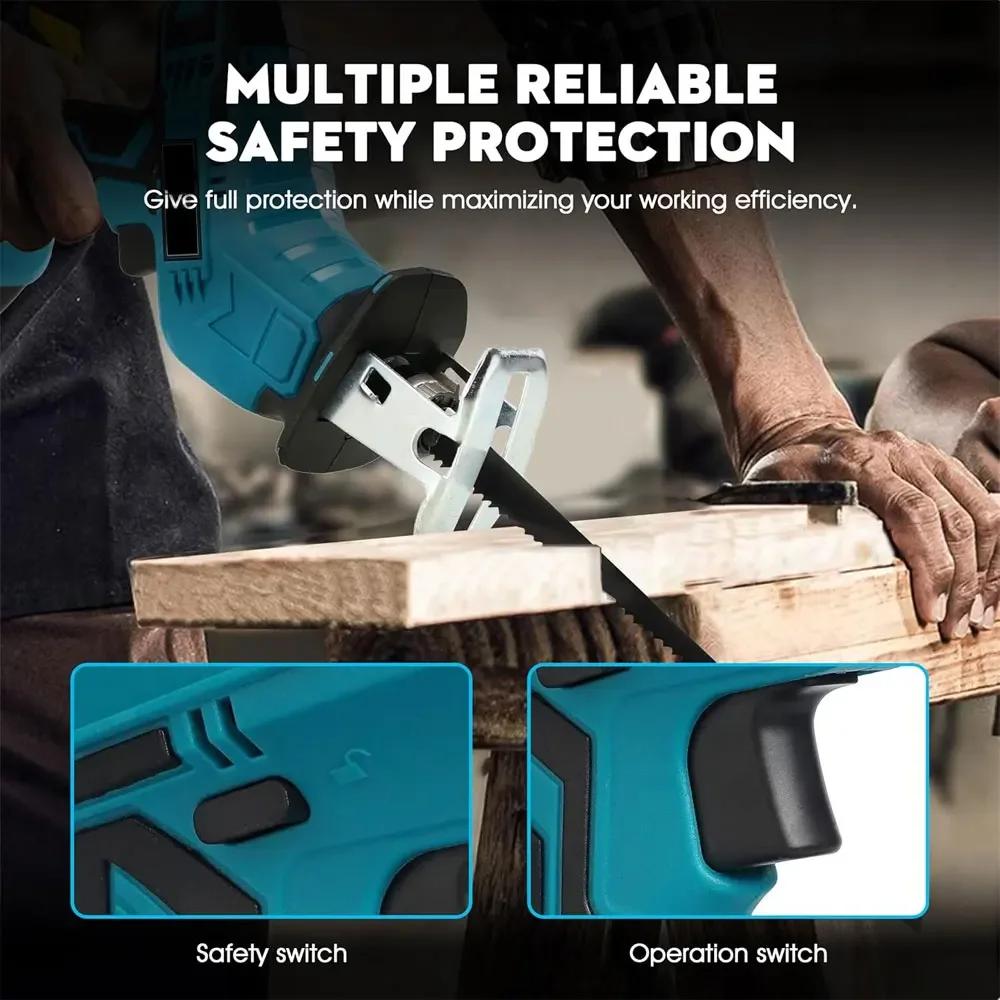 18V battery reciprocating saw mini electric saw for wood/metal/PVC cutting with 4 blades for hand saw woodworking (No battery)