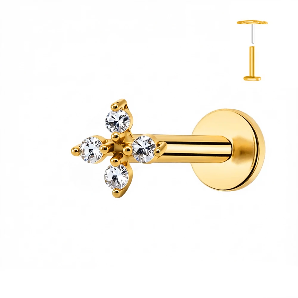 1 Stück G23 Titan Blumen-Piercing Flache Rückseite Ohrringe Push-In Labret Stud Stern Mond Helix Tragus Knorpel Körperschmuck – Detail 7