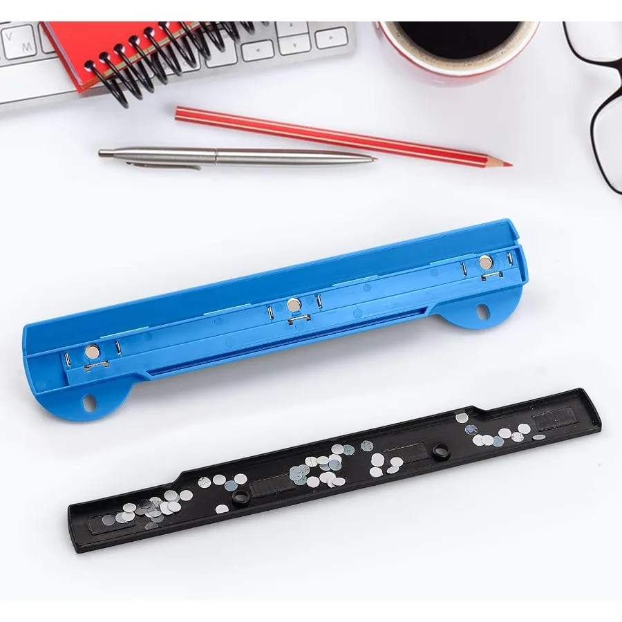 Penghancur Kertas Portabel 3 Lubang untuk Binder Ring dengan Penggaris Terintegrasi Kapasitas Hingga 5 Lembar Ideal untuk Penggunaan di Kantor dan Sekolah Tahan Lama Biru