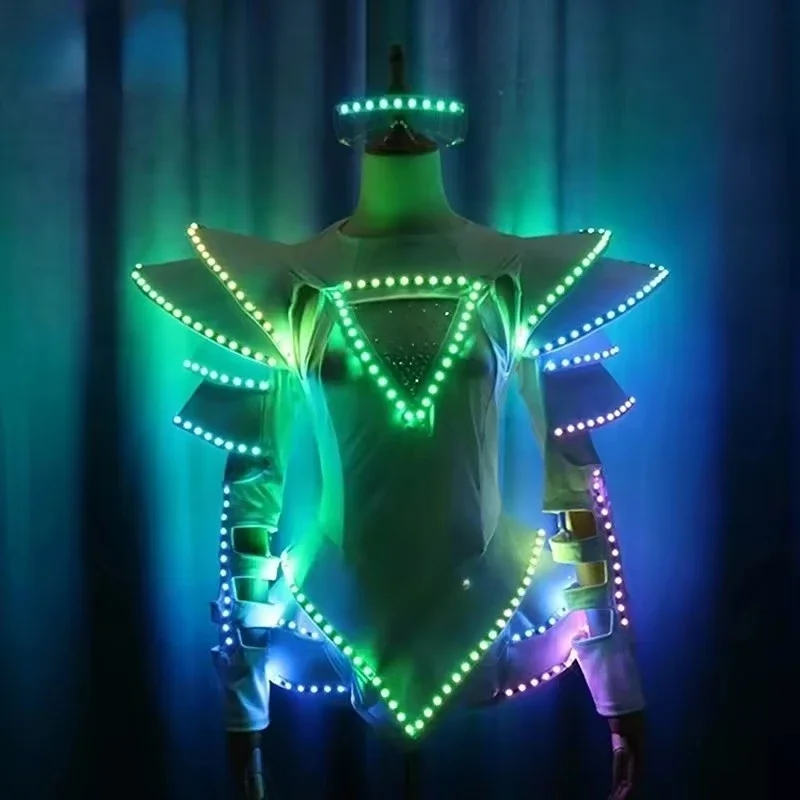 

LED Pole Dance Leotard show Led costume rave Costume Short Body Jumpsuit Bar full color LED luminous skirt stage sexy clothes