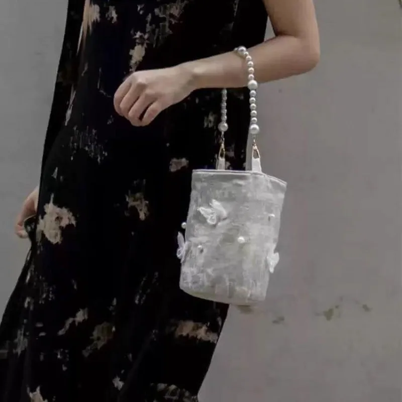 Original New Chinese Pearl Small Bucket Bag 2026 New Niche Shoulder Messenger Bag Temperament Commuting Good-looking  Handbags
