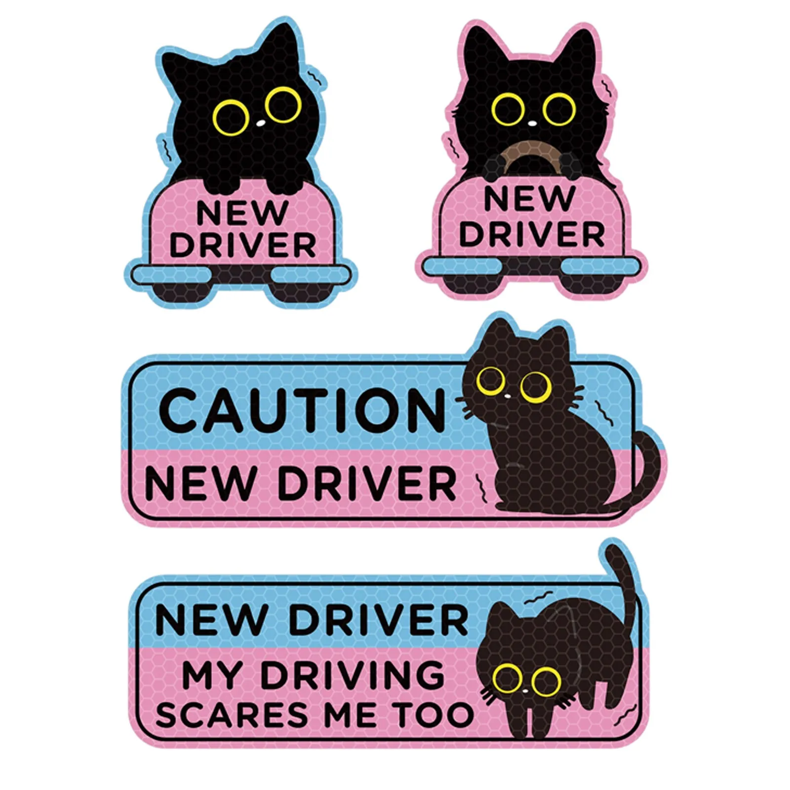 

4pcs Cartoon Cat Student Driver Car Magnet Cute New Sign For Reflective Sticker Gift Teen ReUSAble Bumper Safety