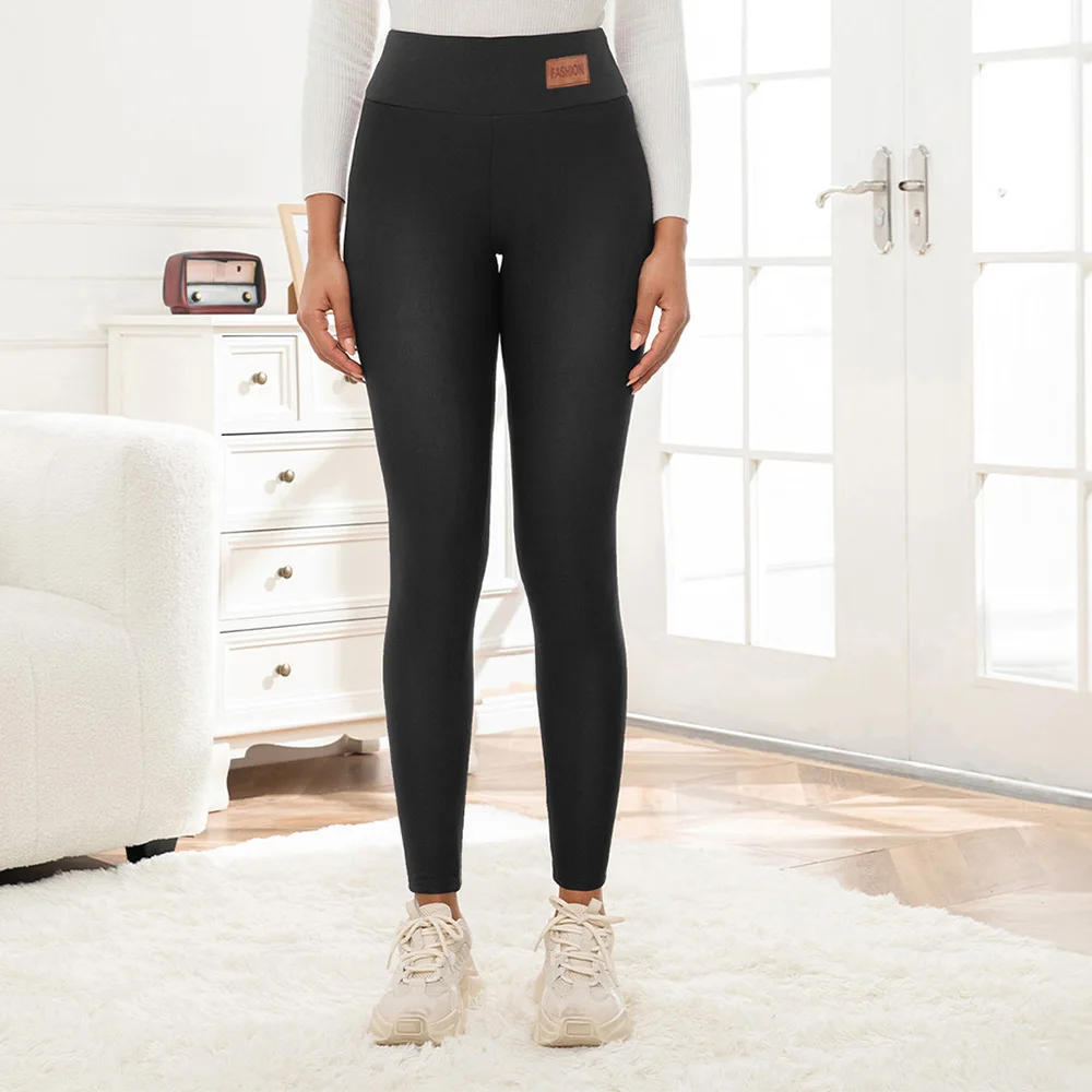 Perneiras de veludo grosso feminino, calça térmica, cintura alta, monocromática, quente, macia, confortável, inverno