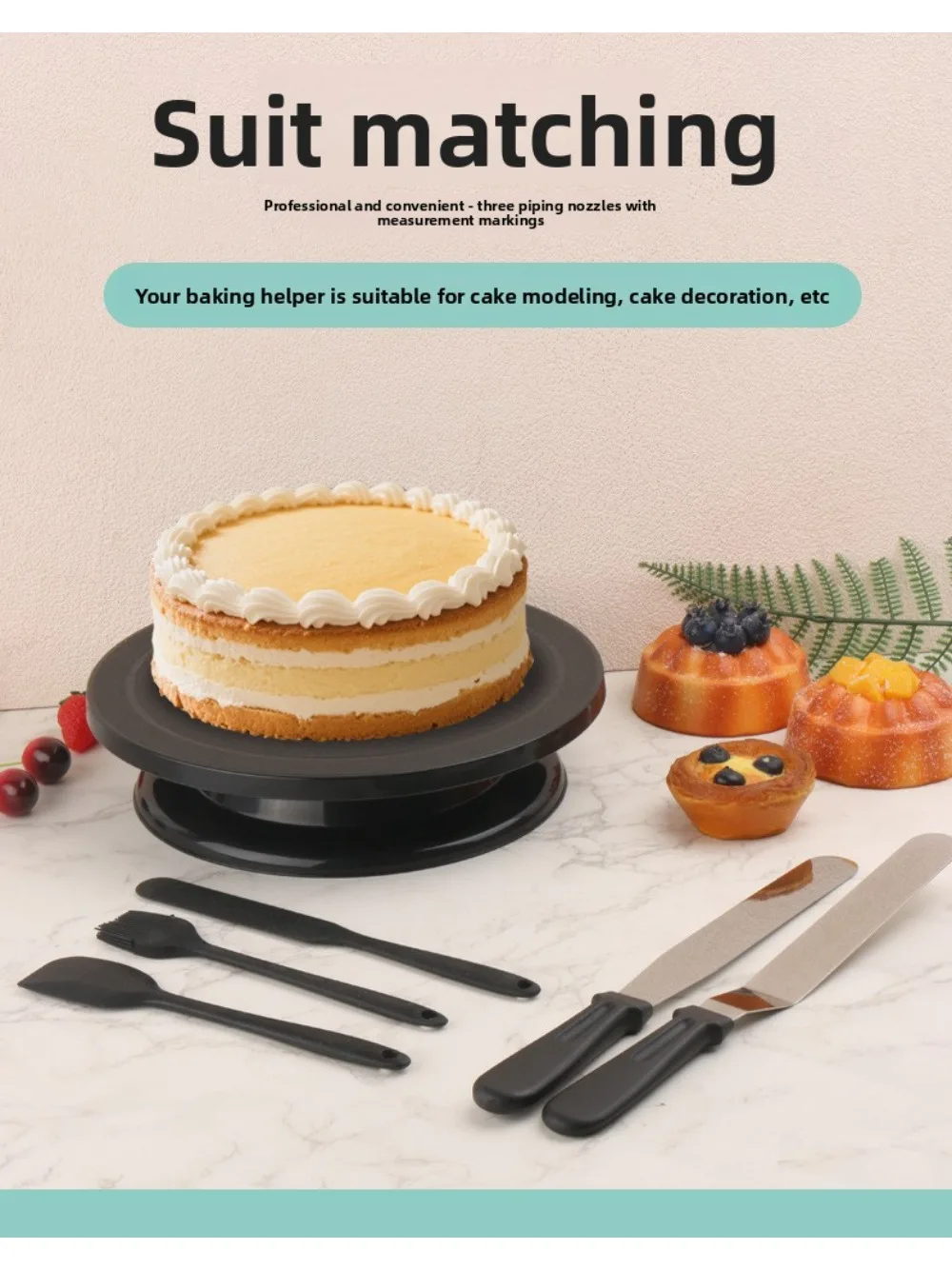 Plastic Revolving Cake Turntable Set Rotating Cake Decorating Stand With Cream Spatula DIY Baking Icing Decorating Tools Kit For