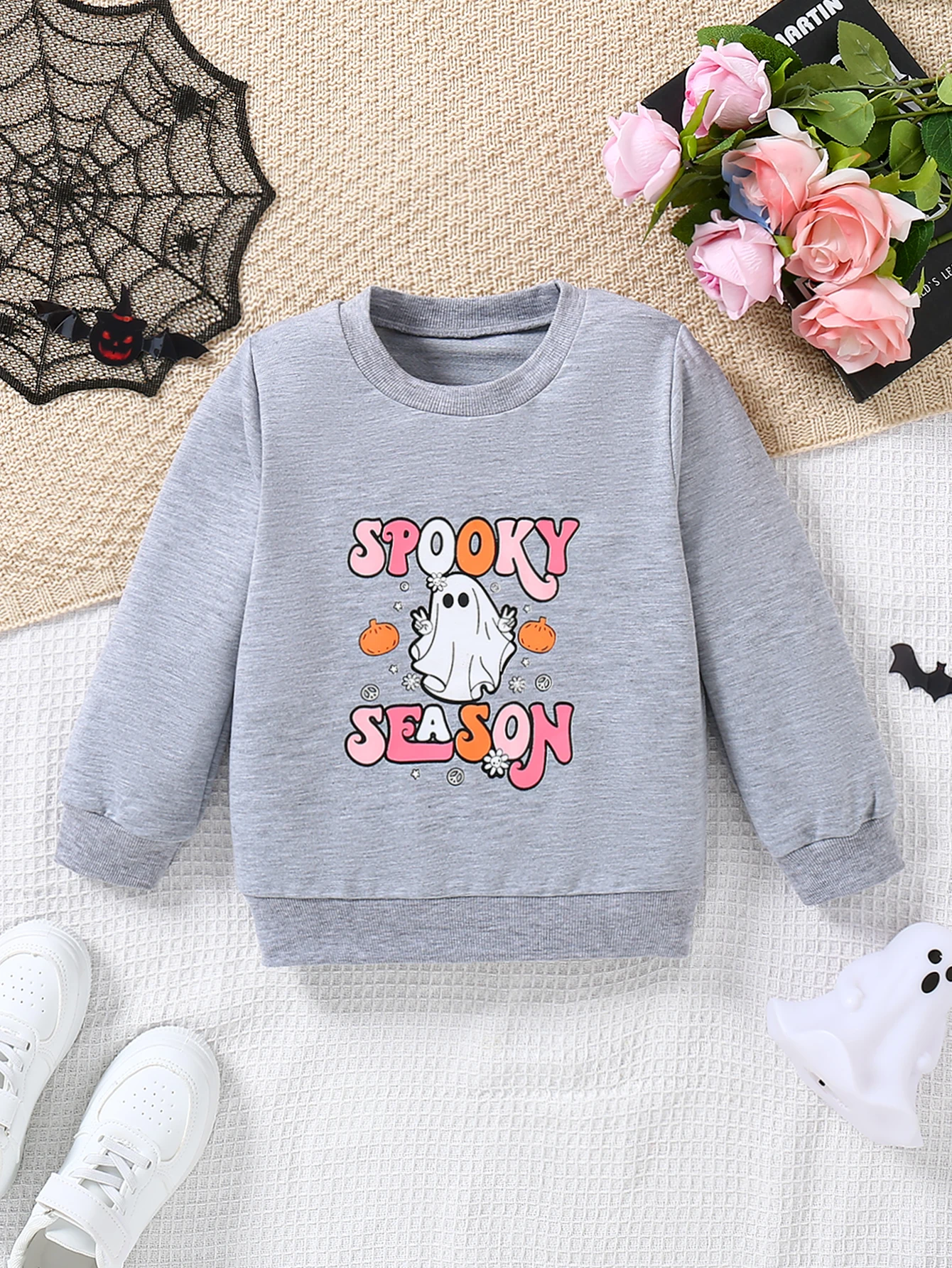 Autumn Halloween Hoodie Baby Girls Cute Cartoon Letter Print Ghost Pumpkin Long Sleeved T-Shirt