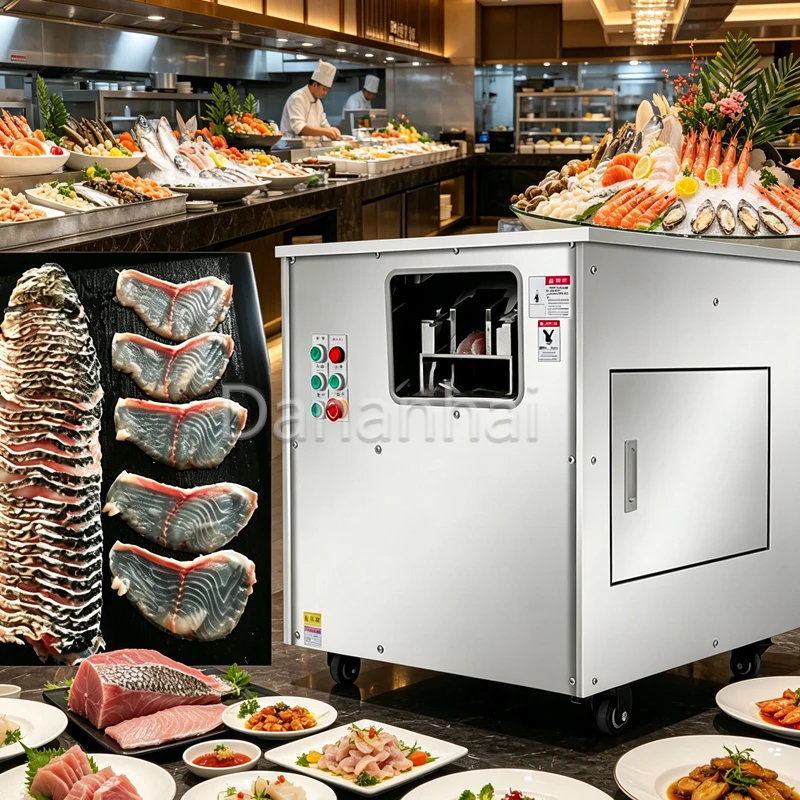 Electric Automatic Slicing Machine Oblique Fish Fillet Cutter Commercial Grade Kitchen Equipment for Food Processing