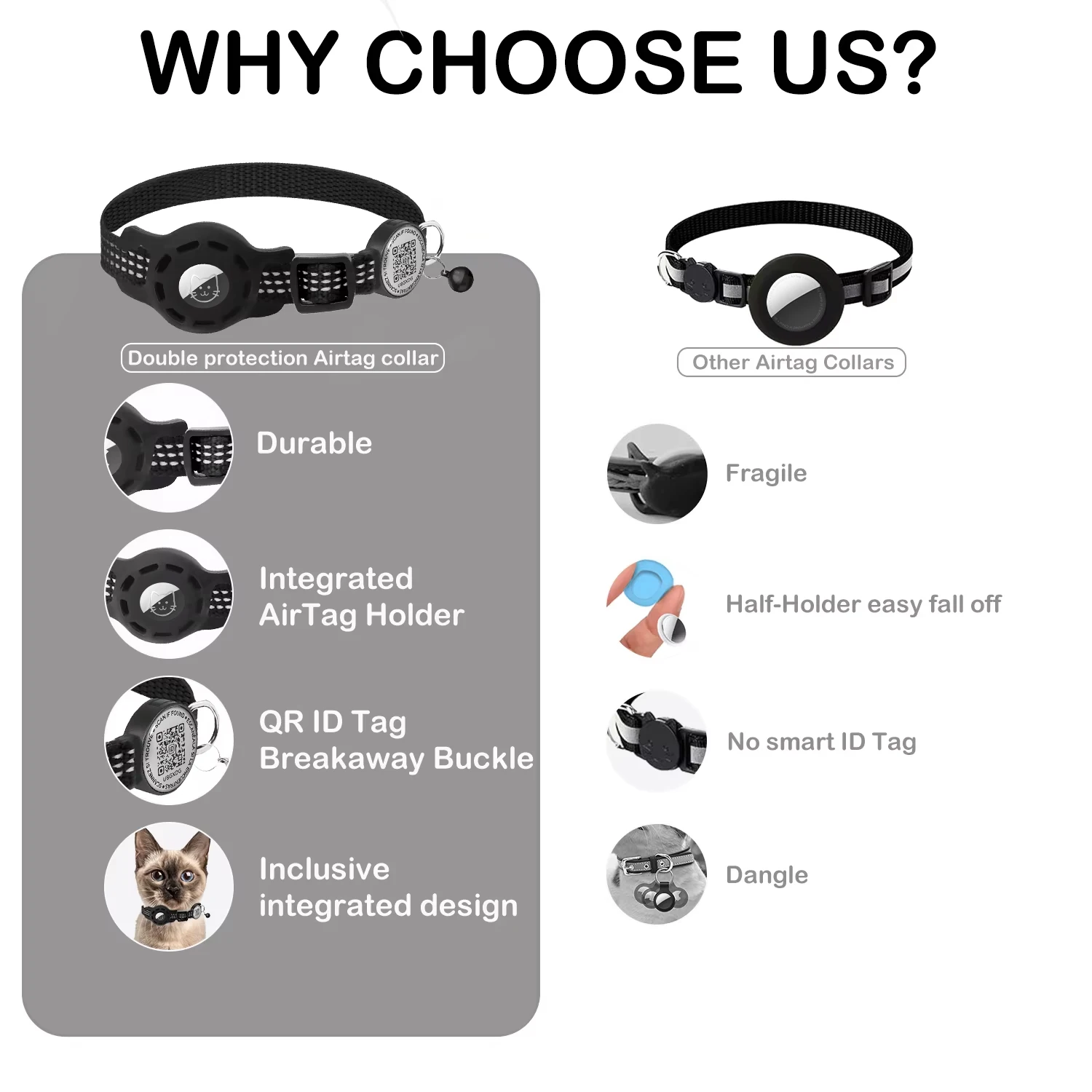 Cat GPS Collar with QR Code Tag & Airtag Case  Reflective Apple Tag Cats Collar for Tracker Pet Breakaway Air Tag Kitten Collar view 6