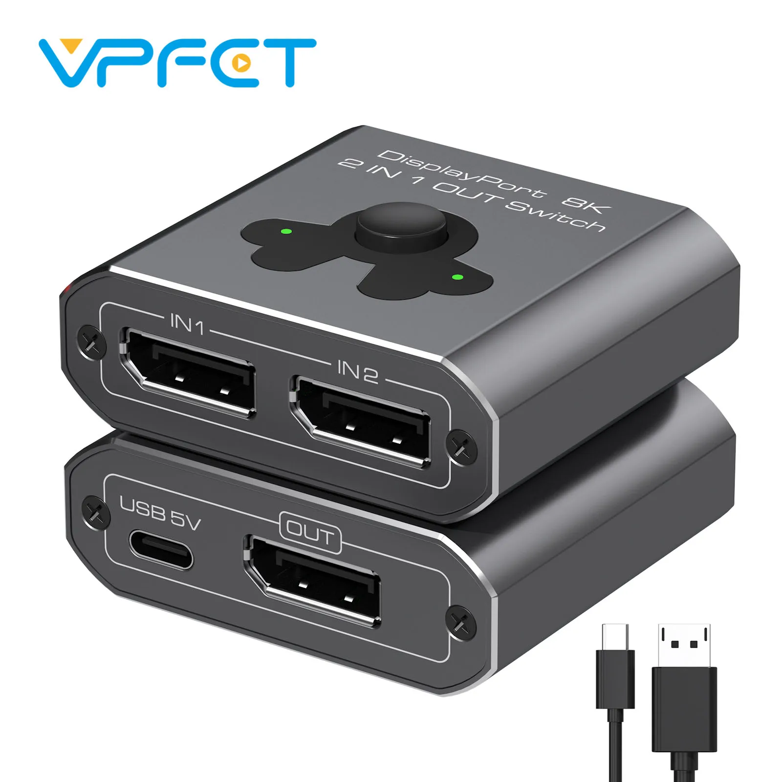 

Displayport Switch 2 in 1 Out DP Switcher 8K60Hz 4K144Hz High-Definition Resolution DP1.4 Displayport Switcher PC Laptop Monitor