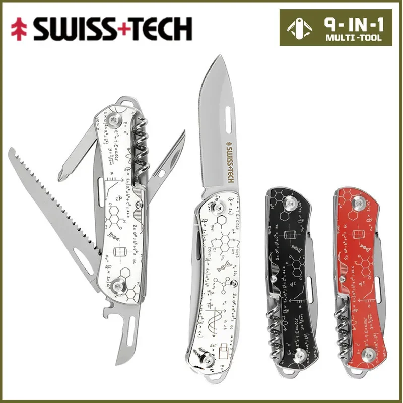 SWISS TECH 9 In 1 Pocket Folding Knife Multifunctional Tool Portable EDC Hand Tools Wine Operner Outdoor Hiking Camping Supplies