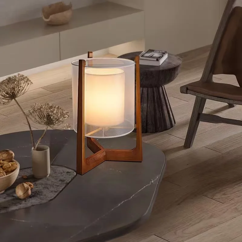 Lámpara de pie de madera maciza, arte nórdico, pantalla moderna Simple, tela, decoración para dormitorio, sala de estar, lectura, restaurante, sala de estar