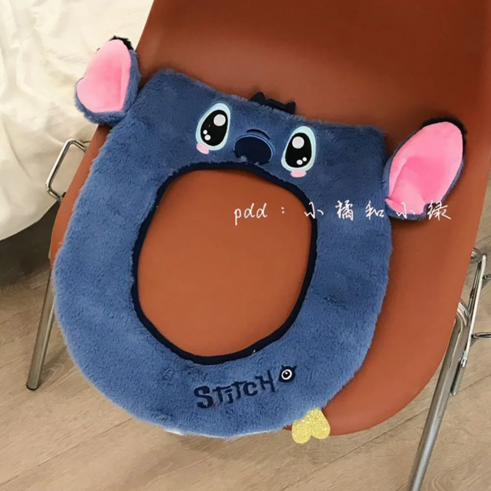 

Stitch Toilet Seat Cushion Thickened Plush Warm Disney Cartoon Soft Anti-slip Zipper Removable Washable Universal Bathroom Decor