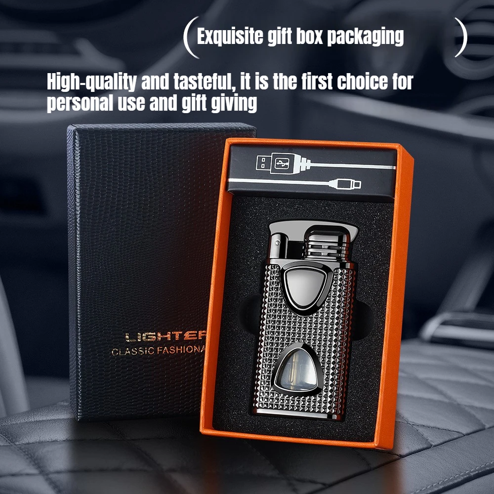 Isqueiro inteligente com controle de voz de chama dupla, comutação de chama dupla personalizada, isqueiro masculino recarregável à prova de vento