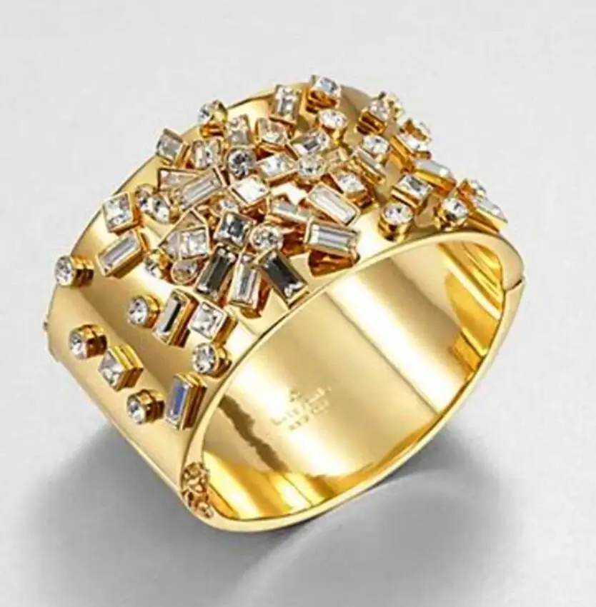 Trend Gold Color Shiny Irregular Zircon Rings For Women Hoop Ring Wedding Engagement Gift Fashion Custom Jewelry