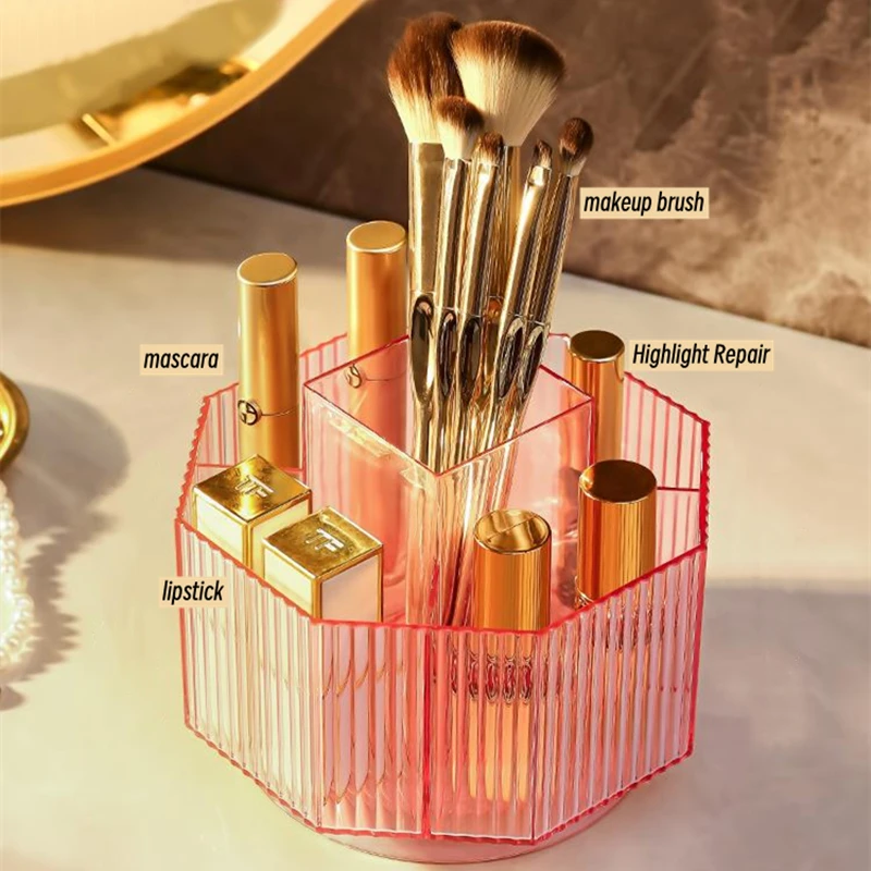 360°Rotating Dressing Table Makeup Accessories Plastic Organizer Boxes Lipstick Pencil Holder Makeup Brush Case For Cosmetics