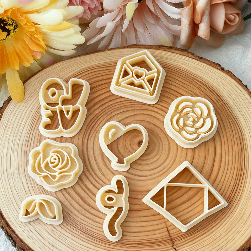 Valentine\'s Days Rose Flower Polymer Clay Cutters Love Envelope Balloon Pottery Clay DIY Earring Embossing Jewelry Cutter Tools
