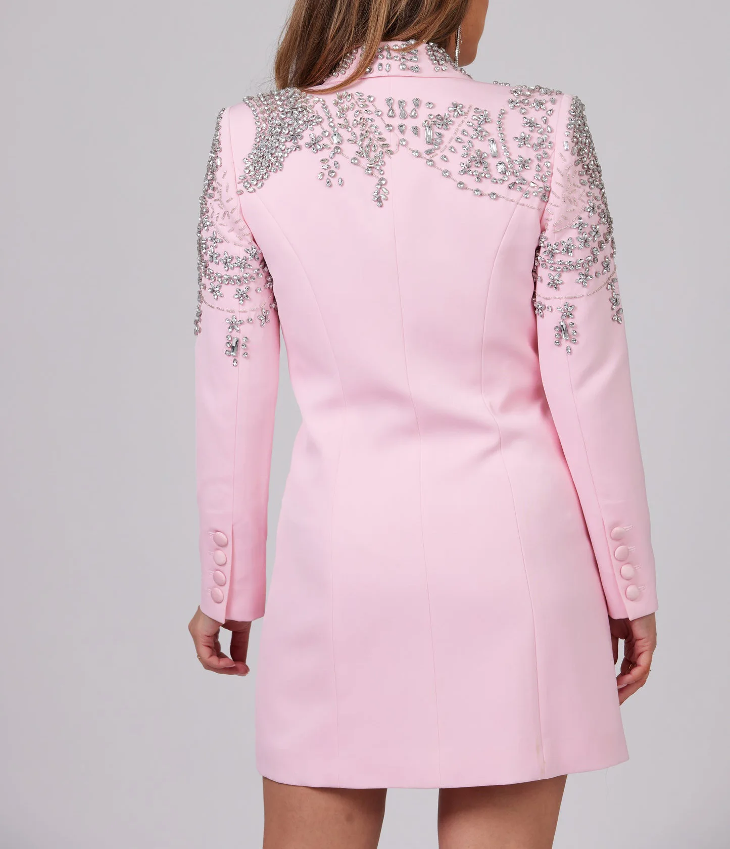 Crystal Women Blazer Dress Tea Length Slim Fit Beading Jacket Prom Evenings Guest Formal Wear Custom Made Party Outfits