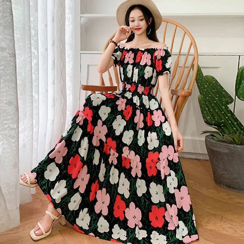 Abito Prairie Dream: maxi in cotone a strati - Spalla fredda e vita smockata