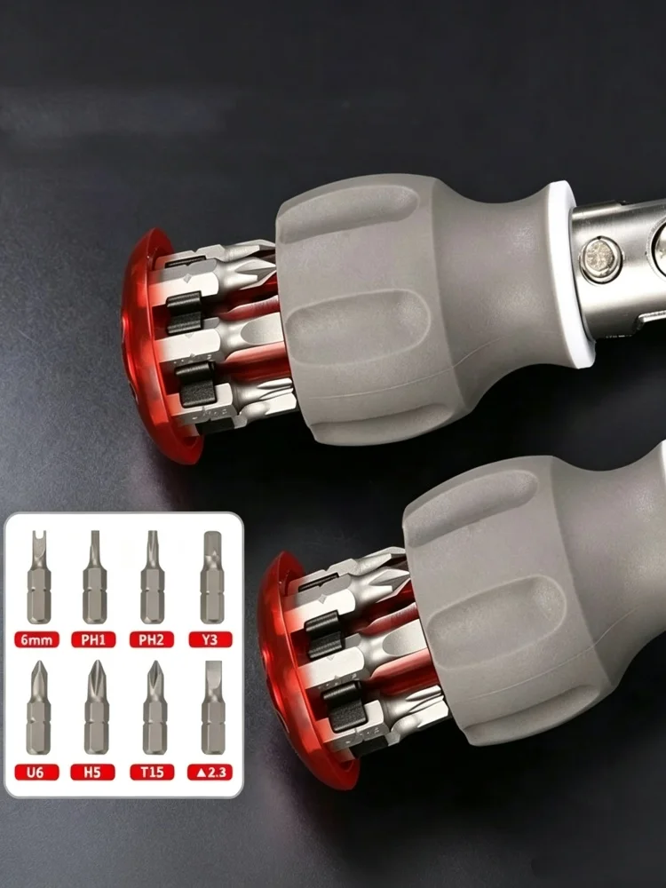 JUSTINLAU 8-in-1 Mini-Schnellratschenschraubendreher-Set 180 ° Verstellbarer Winkel, multifunktional für Hauswartungsarbeiten. – Detail 3