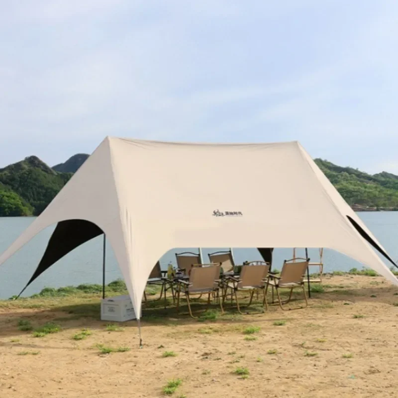 Outdoor Spacious Vinyl Canopy Portable Folding Waterproof Beach Hexagonal Sun Shelter Picnic Sunshade Camping Equipment