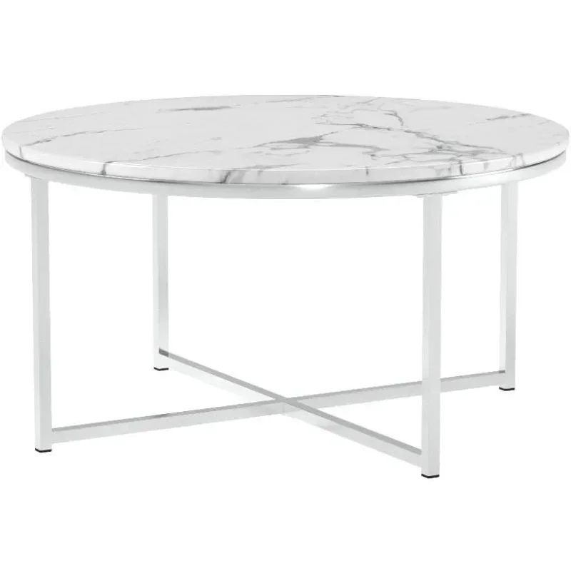 

For 36in Faux Marble Accent Table, Modern, Large End Table Home Decor for Living Room, Dining Room, Tea, Coffee w/Metal Frame