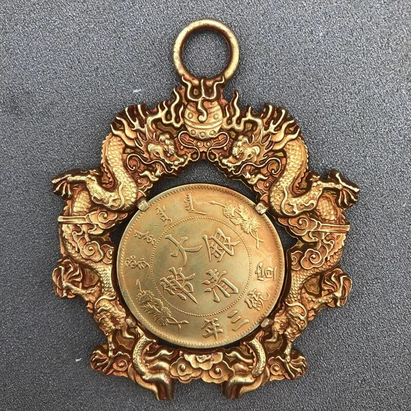 

Gilding Pendant Double Dragon Copper Gilding Ornaments Gold Auspicious Pendant Statue