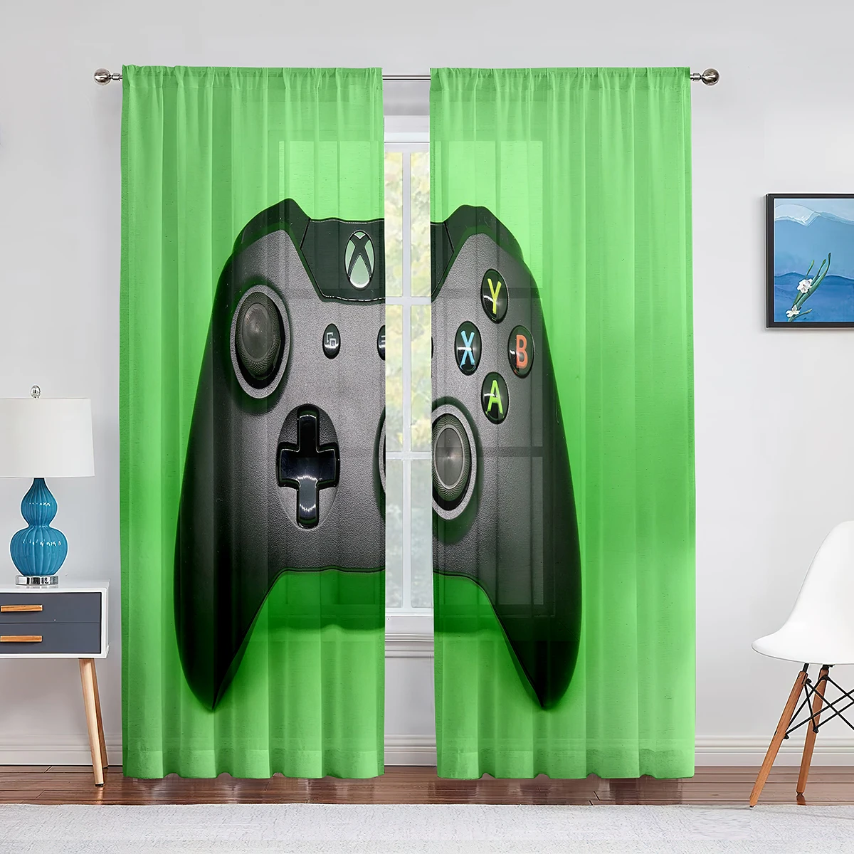 

Gamepad Gamer Curtains Video Games Controller Cool Window Transparent Curtains 2Panels for Living Room Boys Girls Bedroom Decor