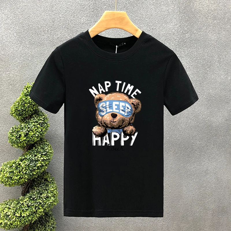 Luxury Brand Funny Bear 100% Cotton High Quality Print Couple Tees Summer Harajuku For Men/Women Short Sleeve T-shirt Asian Size