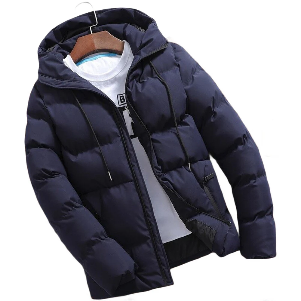 

Толстая теплая парка с капюшоном для мужчин, однотонная повседневная куртка с длинными рукавами для бизнеса и повседневного использования весна-осень-зима