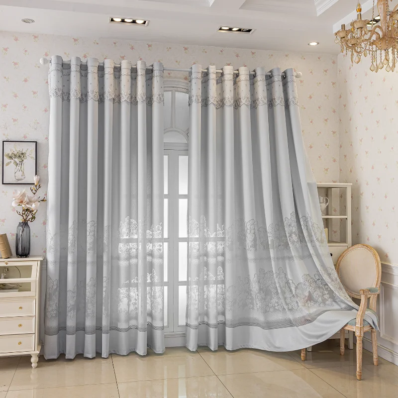 Modern Minimalist Window Curtain with Jacquard, Perforated and Transparent Flower Pattern Curtain