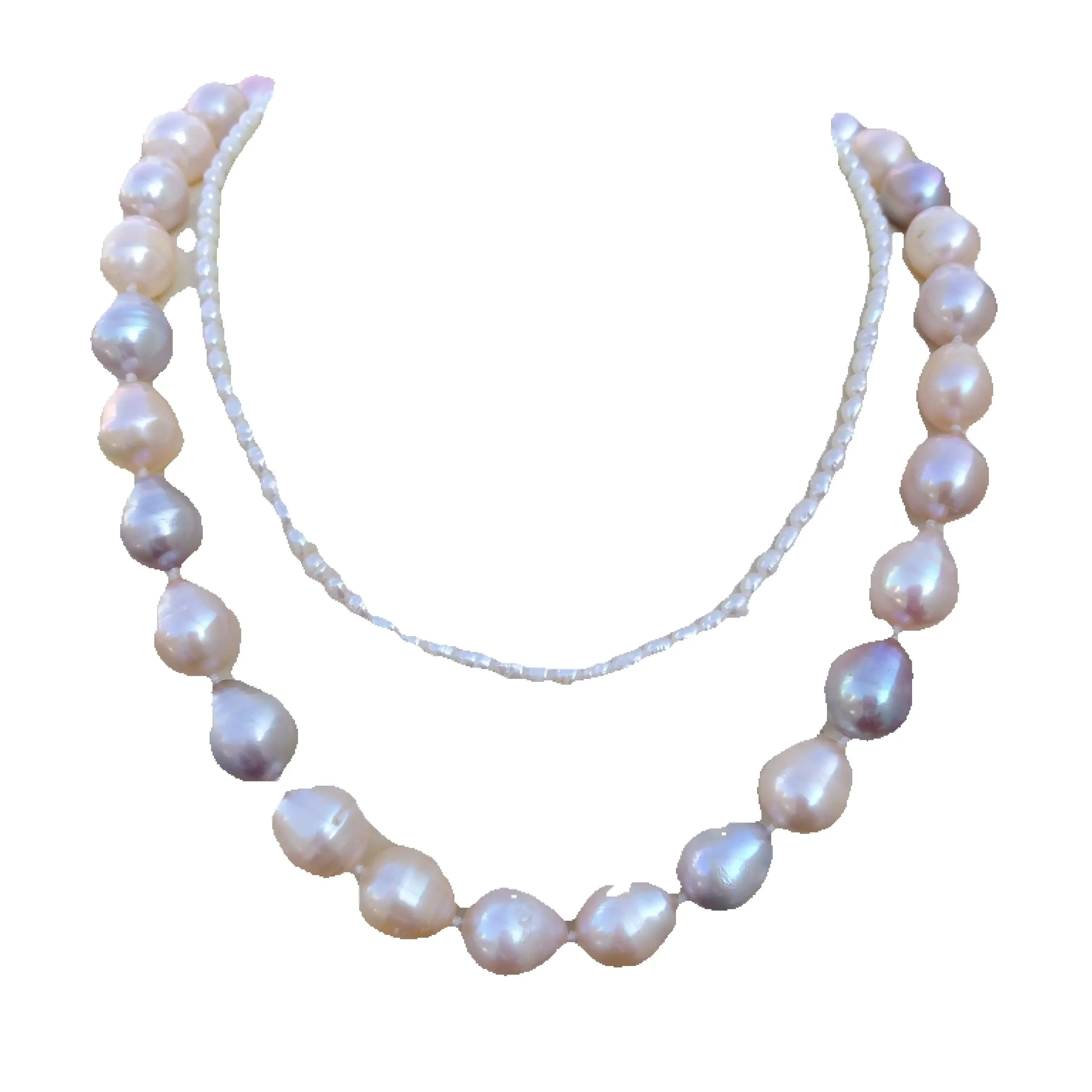 

2ROW WHITE PINK PURPLE Multi-color Baroque SOUTH SEA Pearl Necklace Original Real shot photosX